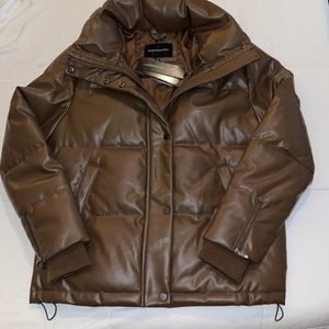 NWT BCBG MAXAZRIA Brown Vegan Leather Puffer Jacket